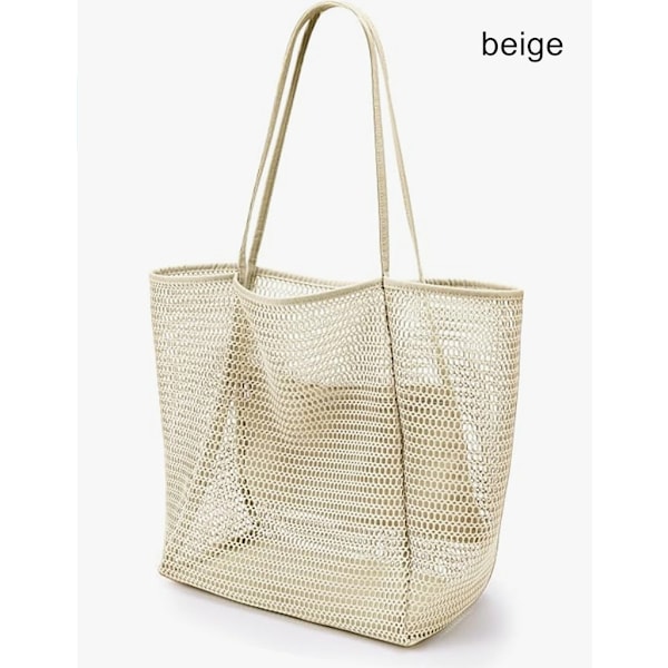 Vikbar strandväska, tygväska i mesh för kvinnor Beige