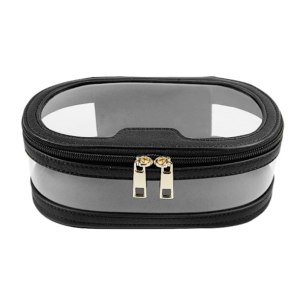 Svart oval PVC kosmetisk väska - Resesminkorganisator Rund form