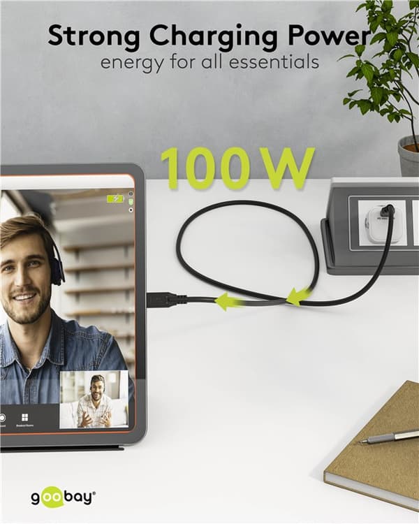 USB-C™-kabel, 1 m, sort