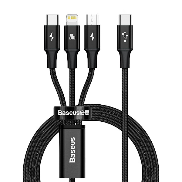 Baseus Rapid Series 3-i-1 kabel USB-C För M+L+T 20W 1,5m Svart