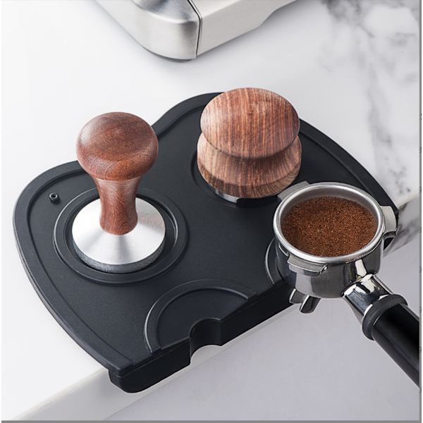 Silikonmatta för kaffetamper, halkfri espresso-stampdyna Svart
