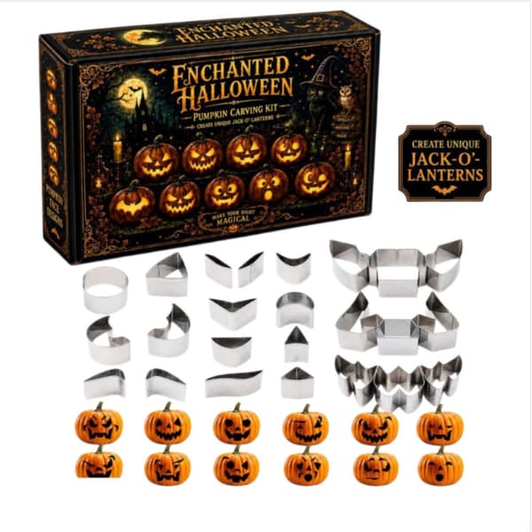 Græskarudskæringsskabelon sæt til præcis udskæring til Halloween og småkageformning, 24 dele rustfrit stål, 5.8cm x 3.8cm