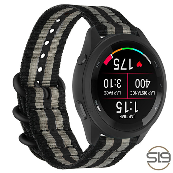 Klockarmband i Nylon för Garmin Forerunner 965/955/945/935/255/265 Svart+grå 20 mm