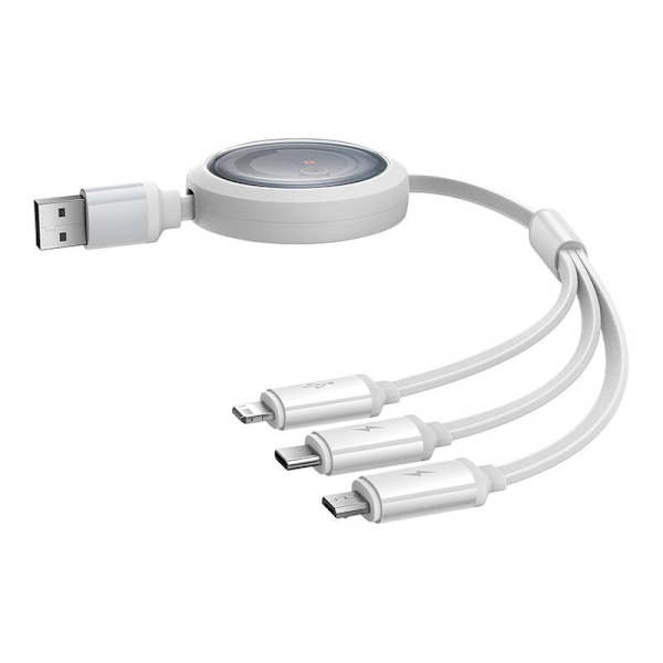 Snabbladdningskabel 3in1 Baseus Free2Draw, USB till micro USB+USB-C+Lightning, 3,5A, 1,1m (vit)