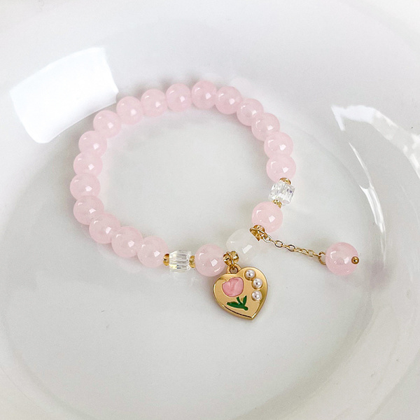 Pink Beads Armband Justerbart hjärta Rosa
