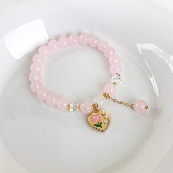 Pink Beads Armbånd Justerbart Hjerte Lyserød