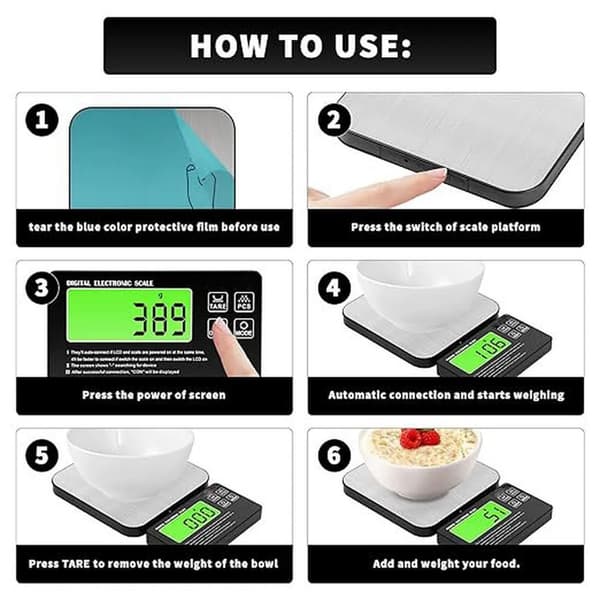 Rechargeable Detachable Digital Kitchen Scale 10kg 1g Precision with Stainless Steel Platform and Multi-Unit Support