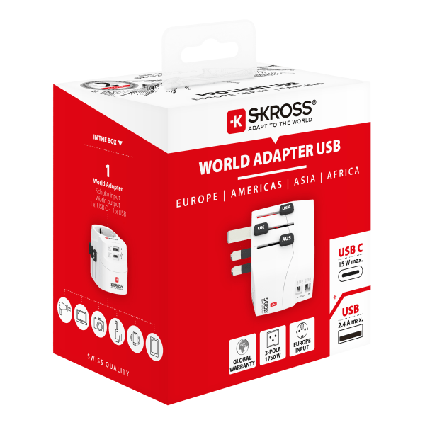 PRO Light USB (AC) 3pole travel adapter 1x USBA 1x USBC