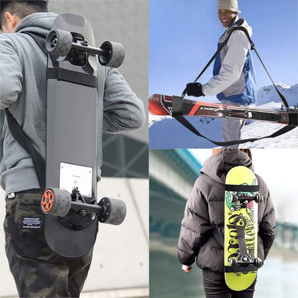 Justerbar skulderrem til skateboard og snowboard i sort nylon, 82 cm og op til 145 cm