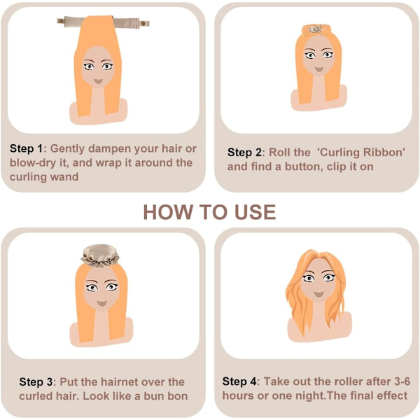 2-sæt Satin Heatless Hair Curler til at sove med om natten Grå