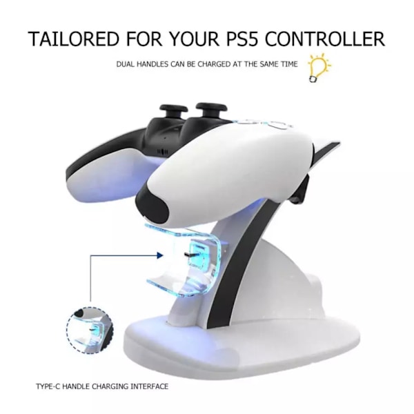 PS5 controller ladestation med to slots Hvid