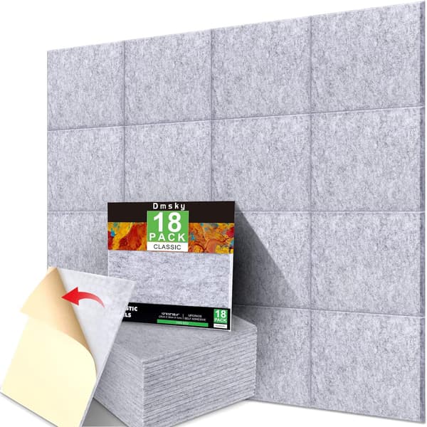 Filt Väggplattor Akustiska Paneler - 12 Pack Ljudisolerade Väggpaneler med Lim Grey Grey