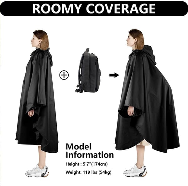 Y-066 regnponcho med lynlås - sort PU (med visir) Black Black