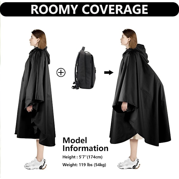 Y-066 regnponcho med lynlås - sort PU (med visir) Sort