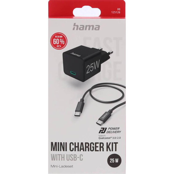 HAMA Snabbladdare 1x USB-C med Kabel 25W PD 1,0m