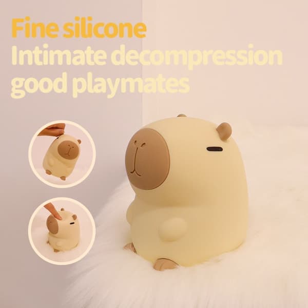 Capybara Natlampe - Blød Silikone LED Sengelampe med Touch Sensor og Timer