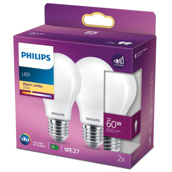 2-pack LED E27 Normal 60W Frost 806lm