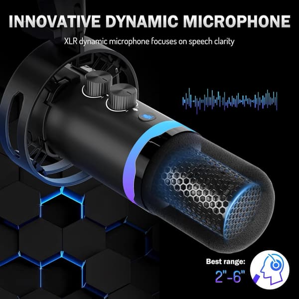 Dynamisk mikrofonpakke med justerbart stativ, XLR og Type-C-udgang, ideel til podcasting og streaming