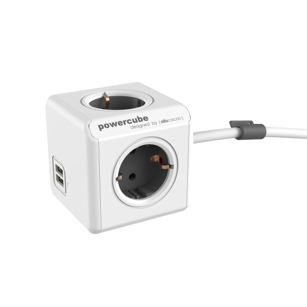 PowerCube Extended 4 Sockets, 2 USB, 1.5 m, grey