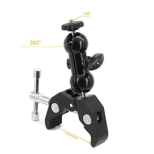 Dual Ball Head Magic Arm Mount med krabbaklämma för DSLR-kamera Svart