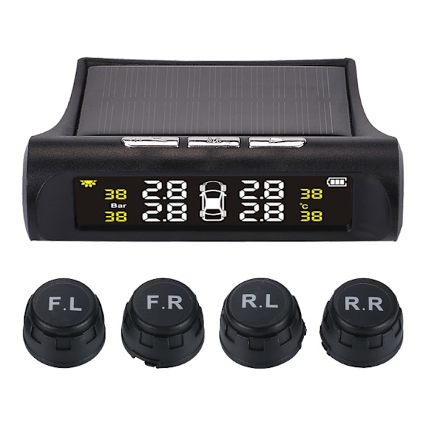 Solcellsdriven TPMS med färgdisplay och engelska röstvarningar