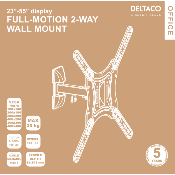 OFFICE FullMotion Wall Mount tilt swivel 23"55" 30 kg