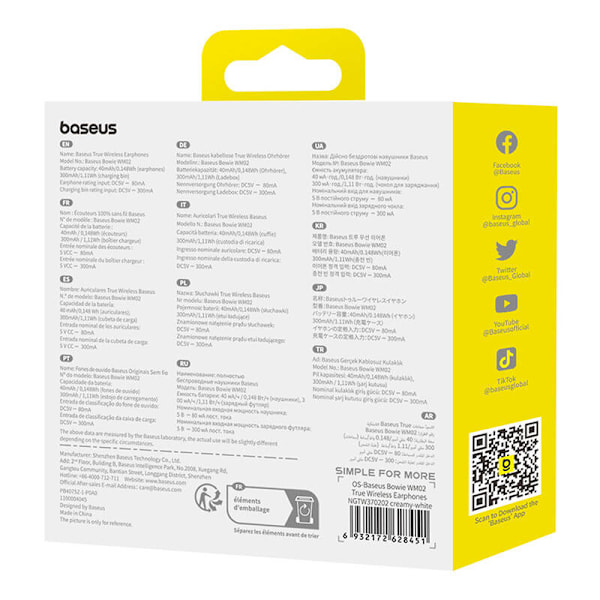 Langattomat kuulokkeet Baseus Bowie WM02 TWS, Bluetooth 5.0 (valkoinen) OS