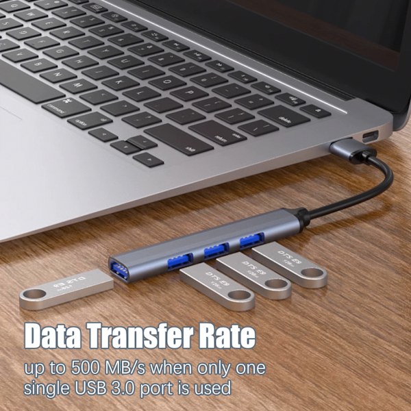 USB-C till USB 3.0 Hub med 4-portar Silvergrå