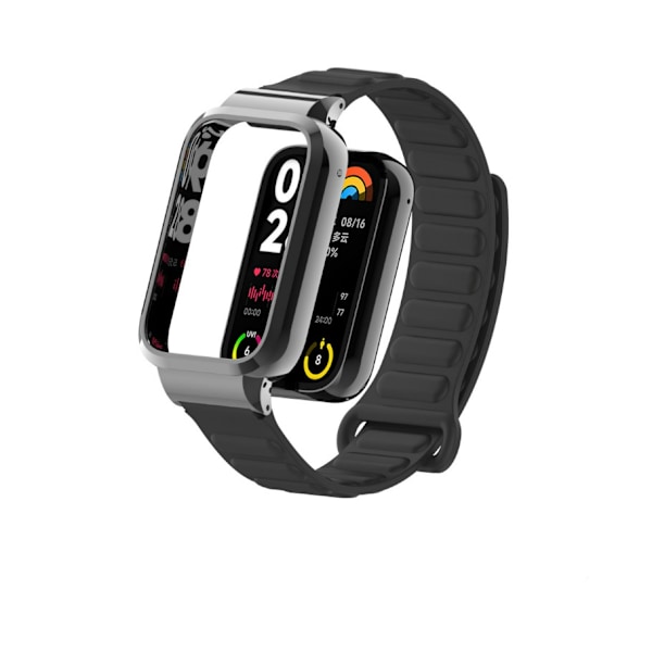 Metalstrop til Xiaomi Mi Band 8 Pro, silikonearmbånd med magnetisk lukning Sort