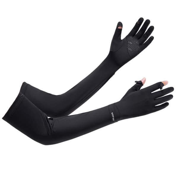 UV-beskyttende ærmer – solbeskyttelse og køling til udendørs brug, ice-silk nylon+elastan, touchscreen-kompatible, skridsikre, tynd pasform Black Black