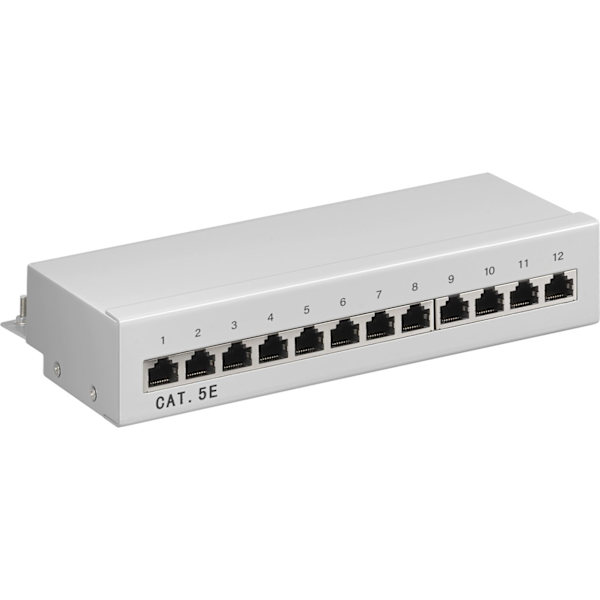 CAT 5e mini-/skrivbordskopplingspanel, 12 portar (1 HE) Grå