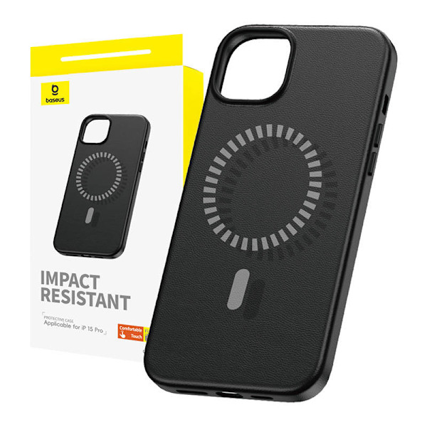 Magnetisk telefoncover til iPhone 15 Pro Baseus Fauxther Series (sort)