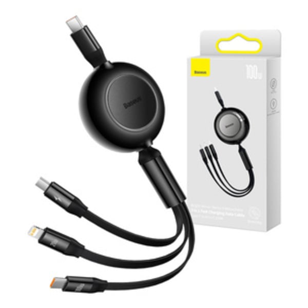 Baseus Bright Mirror 4, USB-C 3-i-1-kabel för micro USB / USB-C / Lightning 100W / 3,5A 1,1m (svart)