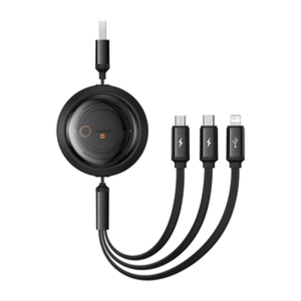 Pikalatauskaapeli 3in1 Baseus Free2Draw, USB-mikro-USB+USB-C+Lightning, 3,5A, 1,1m (musta)
