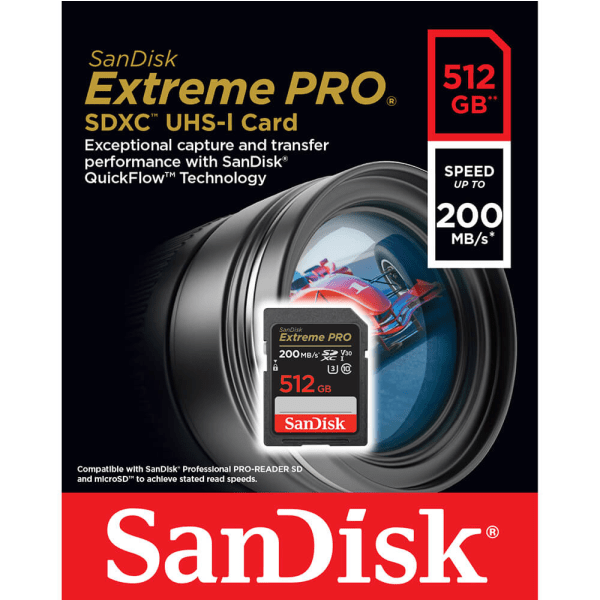 SDXC Extreme Pro 512GB 200MB/s UHS-I C10 V30 U3