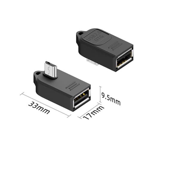 USB-A hona till Micro-B hane OTG-adapter med 90° vinkel och nyckelring, 4-pack, ABS svart, stöder 5V/1A laddning och USB 2.0 dataöverföring