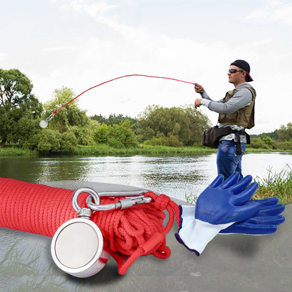 Dubbelsidig neodymmagnet/fiskemagnet 120 kg med rep och handskar