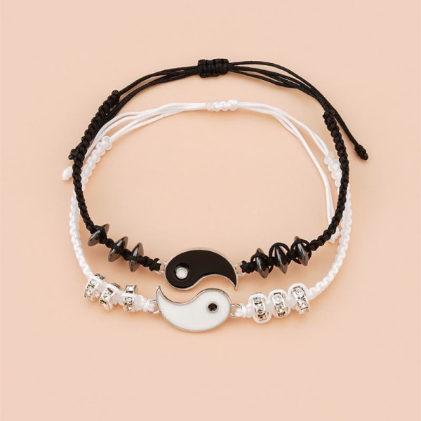 Yin Yang par/vänskapsarmband set Silver