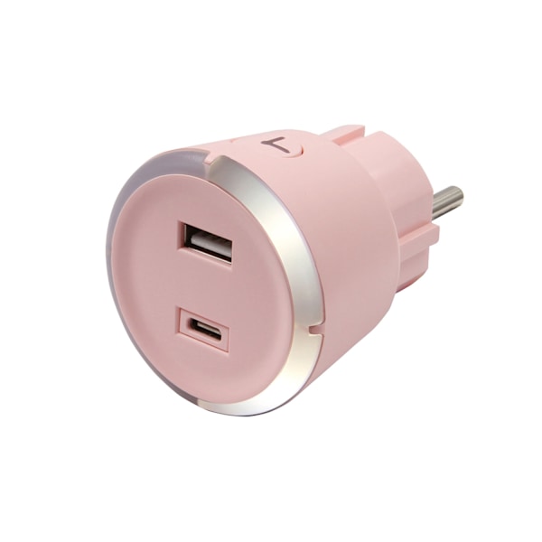 Säkerhetstimer USB A+C 1-4 3.4A Rosa