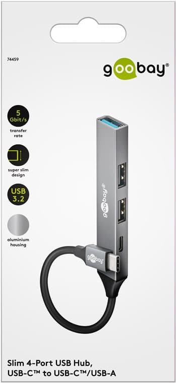 Ohut USB-keskitin 4 portilla, USB-C™ - USB-C™/USB-A, 5 Gbit/s
