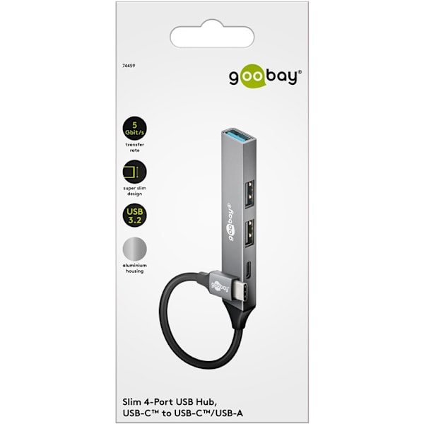 Slim USB-hubb med 4 portar, USB-C™ till USB-C™/USB-A, 5 Gbit/s