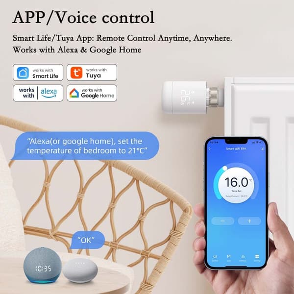Tuya ZigBee Smart Termostatisk Radiatorventil - APP-styring, Programmerbar Varme