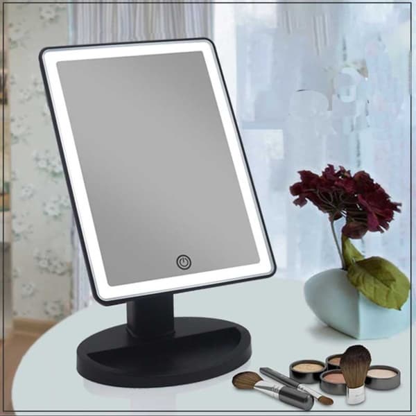 LED Makeup Spejl med Fire-Sided Lys - Batteri & USB Dual Power, Makeup Spejl til Daglig Brug Black Black