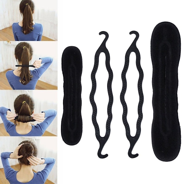 Enkel svart hårstyling kit för perfekta knutar & mer