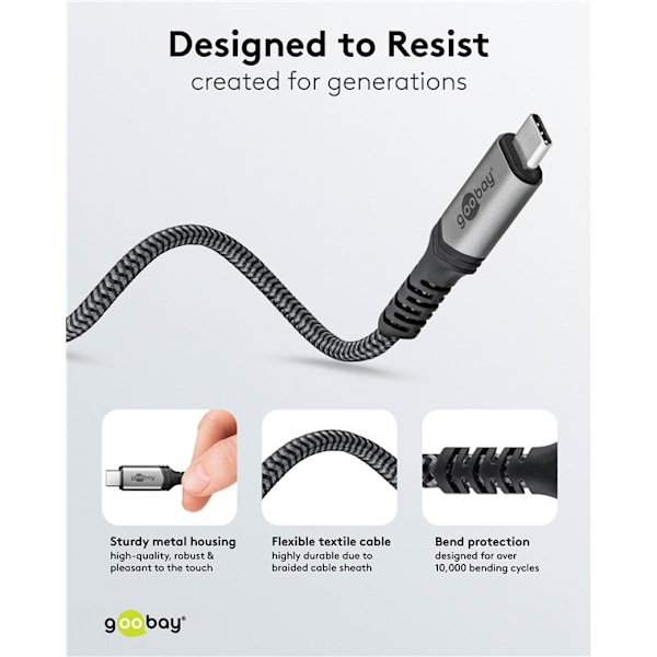 USB-C™-kabel med tekstilkappe, USB4™, 240 W, 40 Gbit/s, Power Delivery, 1 m