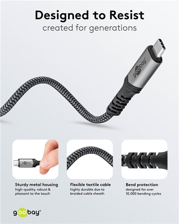 USB-C™-kabel, USB4™, 1 m, sort;sølv
