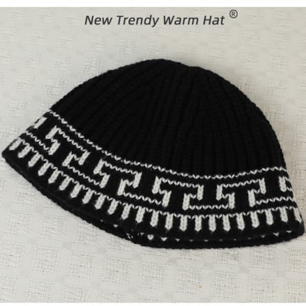 Jacquard Strikket Fiskerhat - Varm Vinter Øreklap Spandhat Black Black