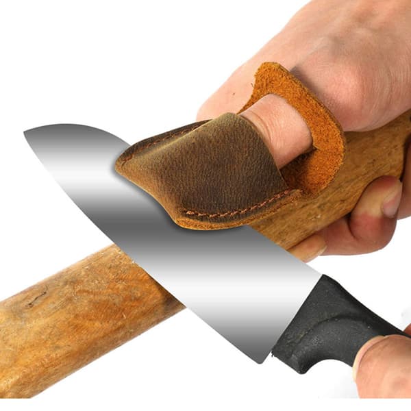 Artisan Carved Thumb First Layer Leather Finger Guard Brown Brown