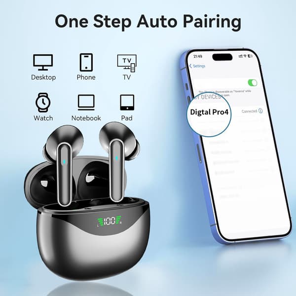 Trådløse 5.4 Bluetooth-ørepropper DP4 Lang batterilevetid Black Black