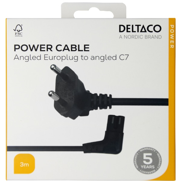 Power cord CEE 7/16 - C7 angled, 3,0m, black